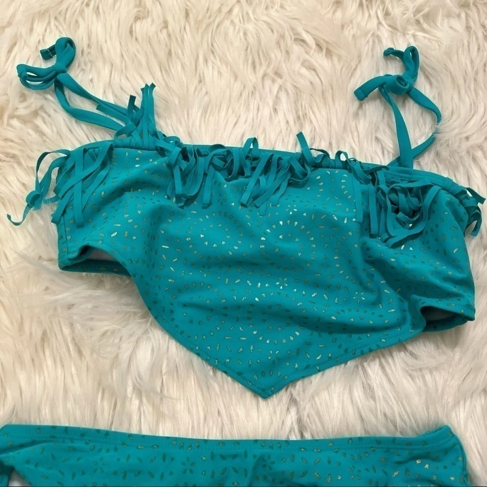 Cleobella Turquoise Girls Size Large Two Piece Swimsuit Turquoise Gold Dots